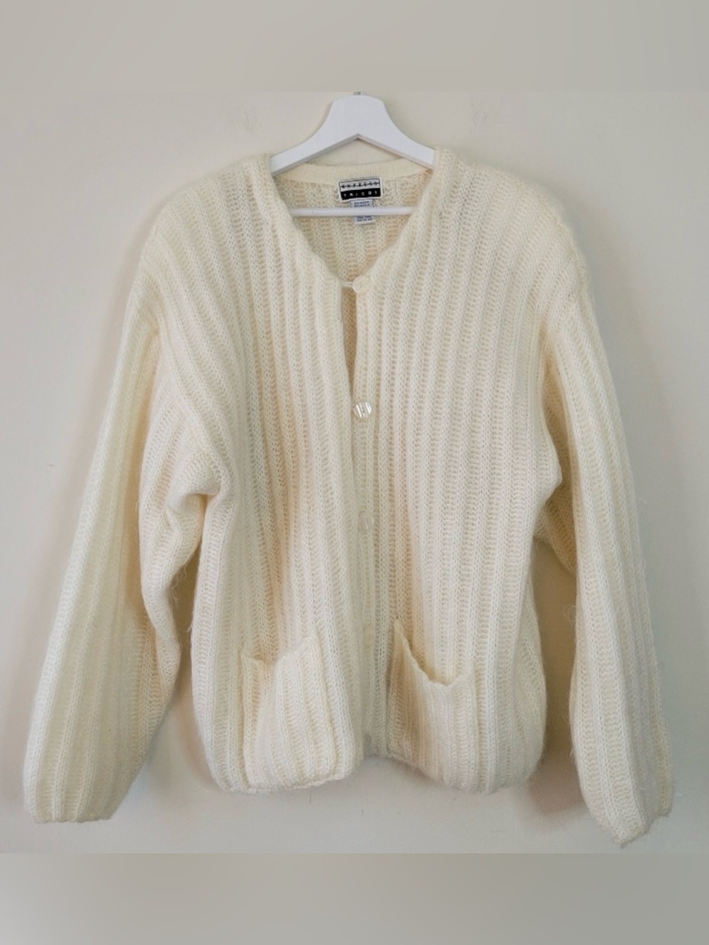 Express Tricot Oversized Mohair Cream Ribbed Knit Cardigan EVC